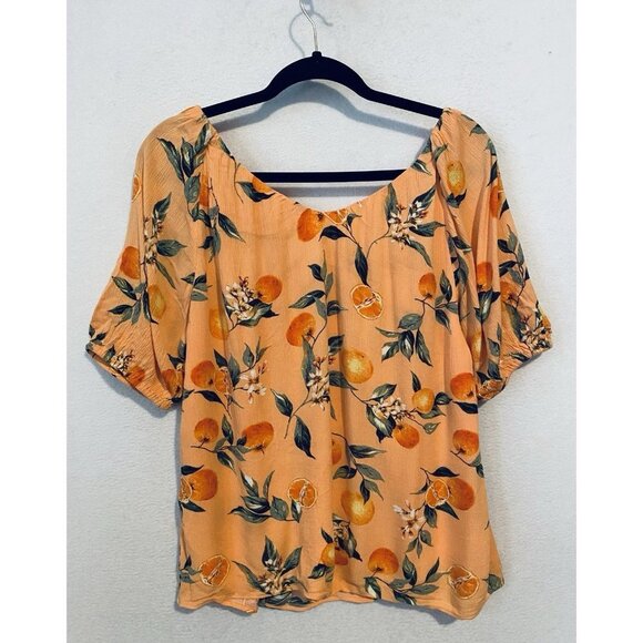 LOFT Top Womens Medium Orange Harvest Sweetheart Neckline Cottagecore Romantic - Picture 3 of 8